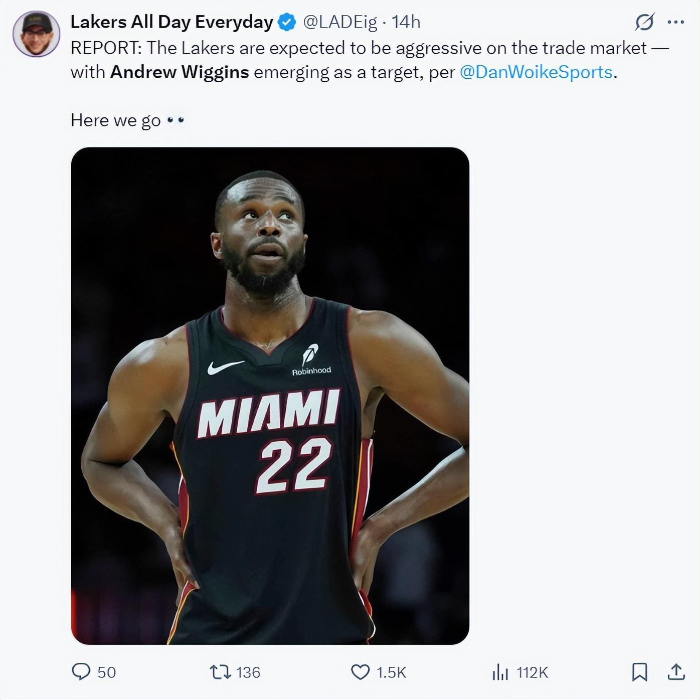 热记曝湖人交易维金斯要点：湖媒列4换1出首轮 完美先发可冲冠